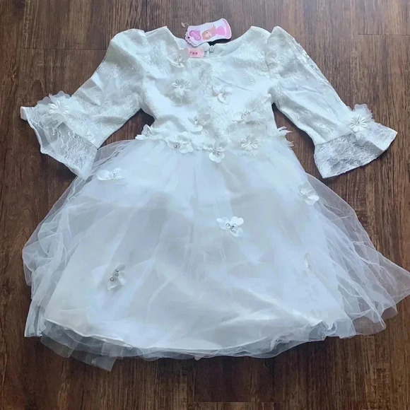 Girls White Lace and Tulle Dress 2T Formal - Picture 8 of 8